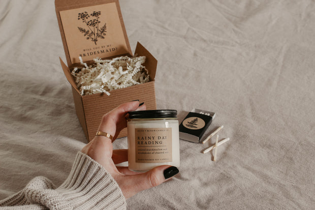 Dark Academia Bridesmaid Proposal Gift Box with Candle + Matchbox - Grace + Bloom Co